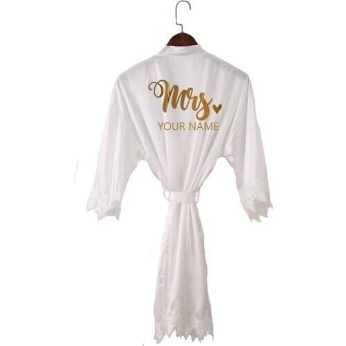 Personalized sexy bride lace robe Mrs name Engagement Gift Honeymoon Wedding Bridal Party Satin Robe women short lace kimono