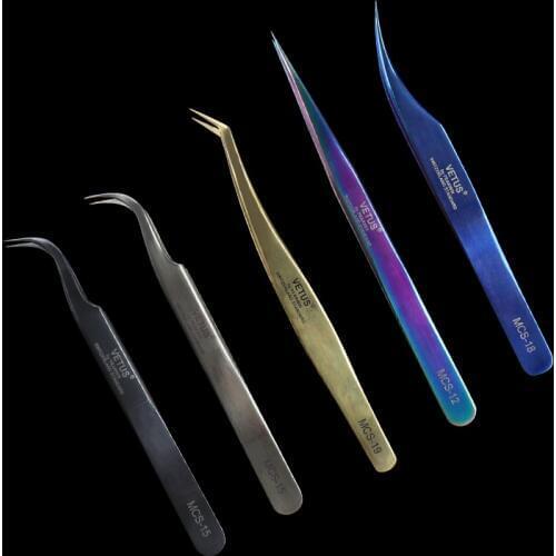 MCS Tweezers Eyelashes Extension Stainless Steel Straight Curved Eye Lashes Tweezers Rainbow Colored Nippers Pointed Clip