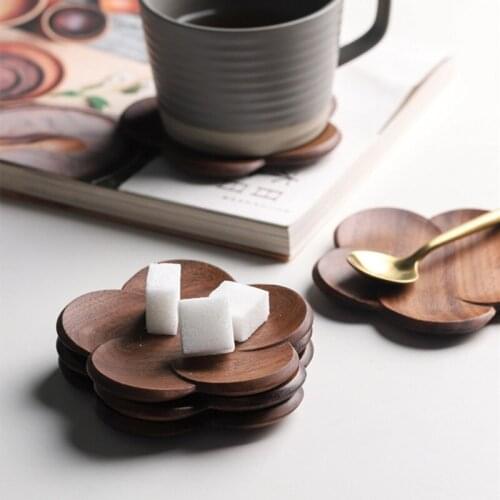 Black Walnut Plum Tea Coaster Creative Coffee Cup Holder Tea Ceremony Tea Mat Japanese Style Kitchen Supplies Natural Wood