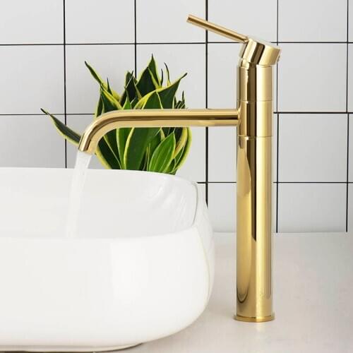 Gold Plated Brass Bathroom Basin Faucet Single Hole Deck Mounted Rotatable Hot Cold Water Mixer Tap Chrome Taps