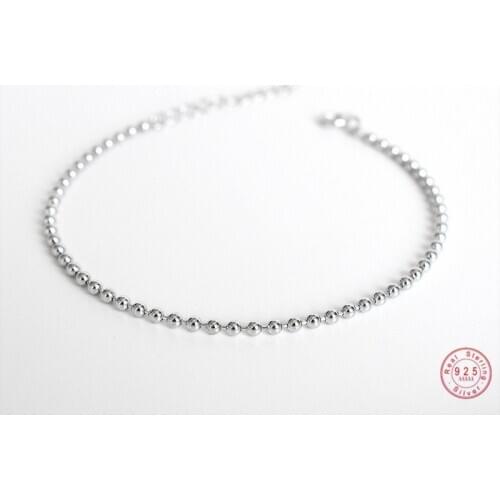 925 Sterling Silver Simple 2MM Round Bead Chain Bracelet Women Beach Casual Classic Trend Jewelry Accessories Girlfriend Gift