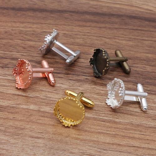 Blank Cufflinks Bases with 15mm Round Crown Bezel Resin Cabochons Cufflinks Settings Mens Jewelry Cuff Links DIY Findings