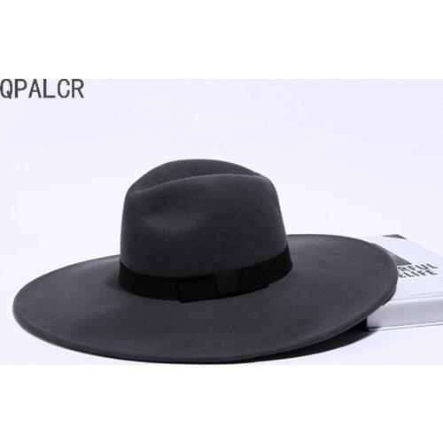QPALCR Winter Hats For Women Men Wool Trilby Fedora Unisex Vintage Wide Brim Felt Fedora Hat Men Chapeau Jazz Cap Hat