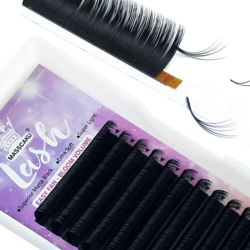 Wholesale matte black easy fan lash korean pbt fiber eyelash extension camellia lashes soft and good quality eyelash extensions