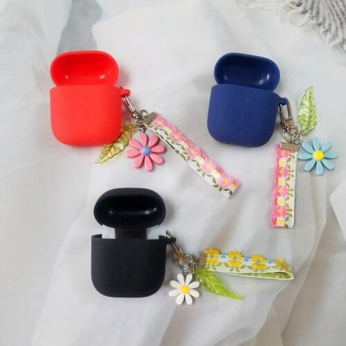 Luxury Flower Decoration Case for Realme Buds Air Case ornament Accessories Bluetooth Earphone Silicone Cover Key Ring
