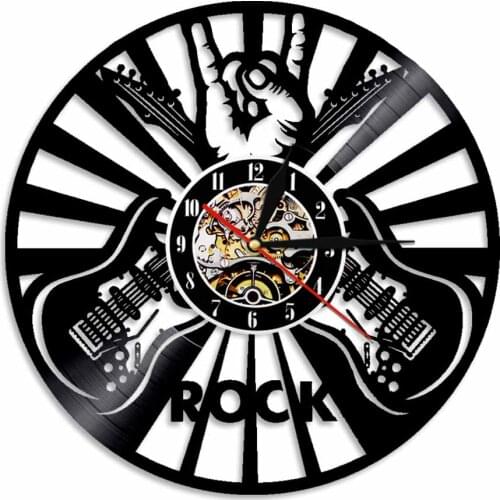 Roll N Roll Hand Sign Music Wall Clock Music Instrument Guitar Vinyl Record Wall Clock Watches Modern Design Home Decor
