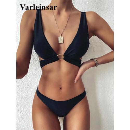 New Sexy 2020 Black Bikini Female Swimsuit Women Swimwear Two-pieces Bikini set Padded Bather Bathing Suit Swim Lady V2271