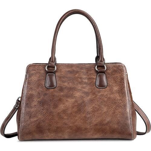 Genuine leather vintage handbag soft simple totes bags with long strap for women