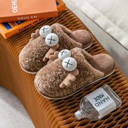 Women Cotton Slippers Lovely Furry Cartoon Animation Female Winter Warm Home Couple Shoe Indoor Non-slip Ladies Bedroom Footwear