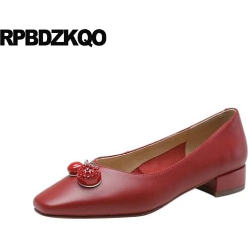 Pumps Bridesmaid Chunky Girls Crystal Diamond Wine Red Women Metal Low Heels Bridal Shoes Small Size Trending Square Toe Cherry