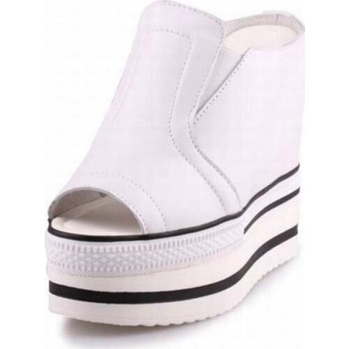 2017 new top quality genuine leather summer casual slippers fashion open toe wedges heels ultra high platform sandals women shoe