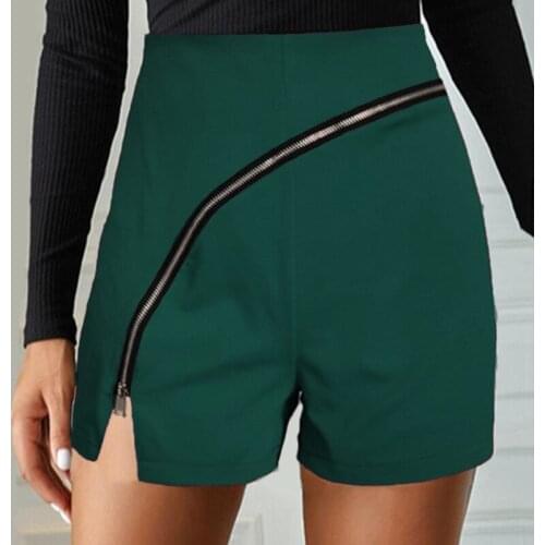 Side Split Skinny Shorts Diagonal Zipper Woman Female PersonalityShorts Summer Streetwear Fashion For Women 2021