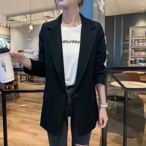 Blazer Women Three-quarter Black Pocket Simple Loose Casual Blazers-Tops Korean-style Office Lady Trendy Ulzzang All-match Coat