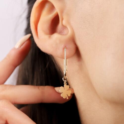 Clover Pendulum Gold Earrings 14 Setting Custom Design Handy Custom Craftsmanship Gift Gold Earring On Special Occasions Bill