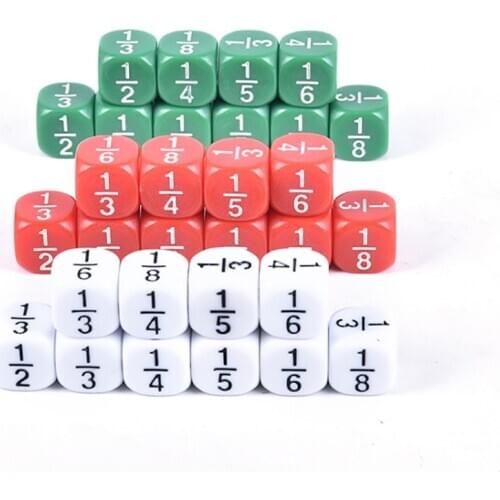 10 PCS/Set 16*16 mm White/Green/Red Fractional Number Funny Dice Education Game Accessory