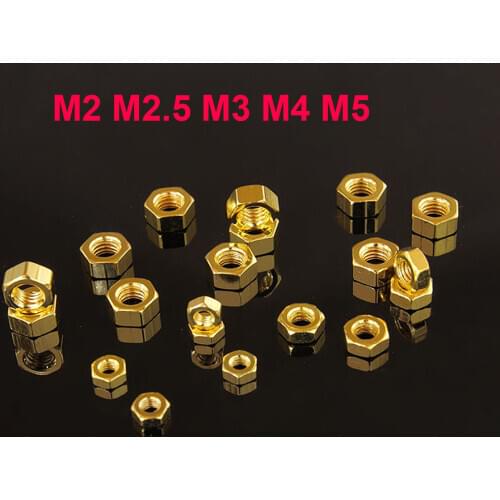20pcs - M2 M2.5 M3 M4 M5 Golden Nut Hexagon Hex Full Thread Nuts Fit Screws Bolts -Titanium Gold Plated