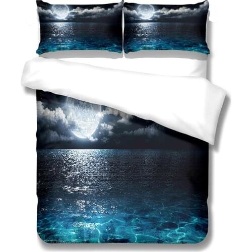 2021 Hot 3d Digital Moon and Sea Pattern 2/3pcs Duvet Cover Set 1Quilt Cover + 1/2 Pillowcase Single Twin Double Full Queen King