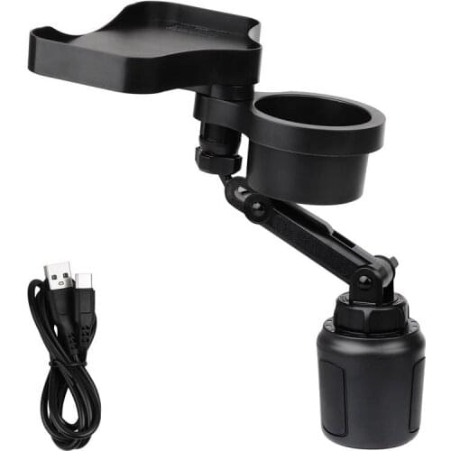 4 in 1 Car Cup Holder Expander Adapter With Wireless USB Charging Tray 360° Rotatable Drinking Bottle Stand Rack Cup Holder Tray