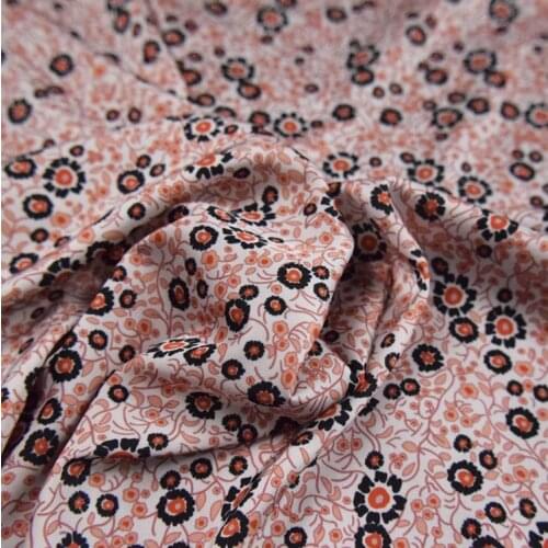50*145cm Beige Bottom Black Floral Stretch Imitation Acetate Satin Fabric Dress Shirt Womens Cheongsam Handmade DIY Fabric