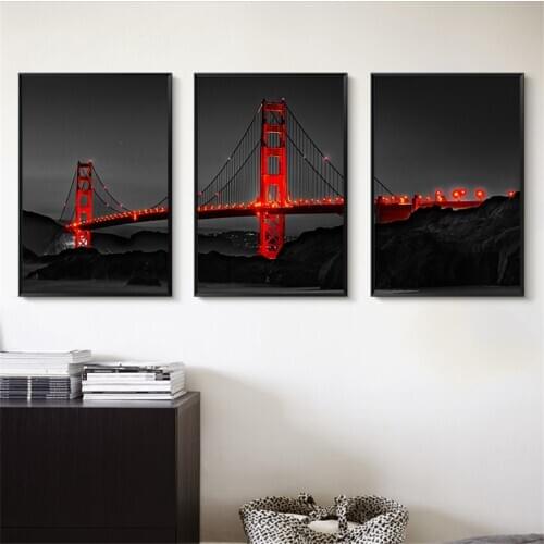 Minimalist Style Abstract Black White Picture Red Bridge Wall Art Decorative Canvas Painting Livingroom Bedroom Mural Home Decor