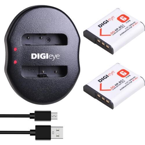 2X 1500mAh NP-BG1 NP-FG1 Battery + Dual USB Charger for Sony Cyber-Shot DSC H7 H9 H10 H20 H50 H55 H70 HX5V HX9V HX30 W110 W30