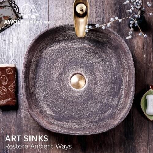 Antique Bathroom Sinks Art Ceramic Vessel 47*47*15cm Restore Ancient Ways Washing Basin Bowl Lavatary Sink Hotel Household AM872