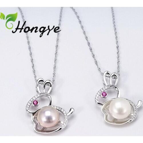 Hongye Little Bunny Charm Pearls Necklaces Ladies Pearl Jewelry Sterling Silver 925 Neck Chains Fashion Girls Birthday Jewelry