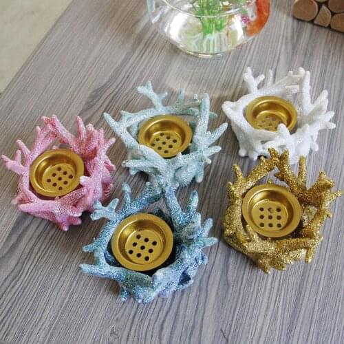 Mediterranean Style Resin Coral Shape Golden Incense Burner Holder European Desktop Pink Womens Aroma Diffuser Gift