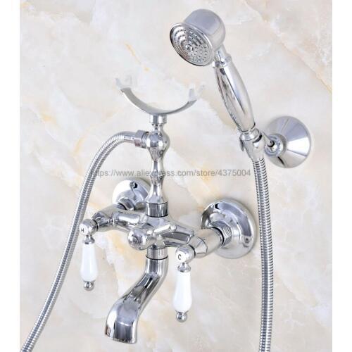 Chrome Polished Bathroom Bathtub Mixer Faucet Telephone Style With Brass Handshower Bath & Shower Faucets Nna710
