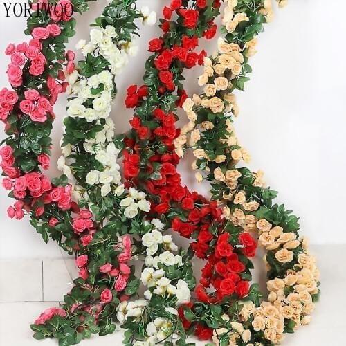 YORIWOO 2.3M Roses Artificial Flowers For Decoration Home String Fake Flowers Vine Romantic Wedding Favors Wall Hanging Garland