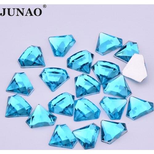 JUNAO 10x12mm Aquamarine Color Fancy Acrylic Crystal Rhinestones Flatback Decoration Crystal Stone for Scrapbooking Crafts