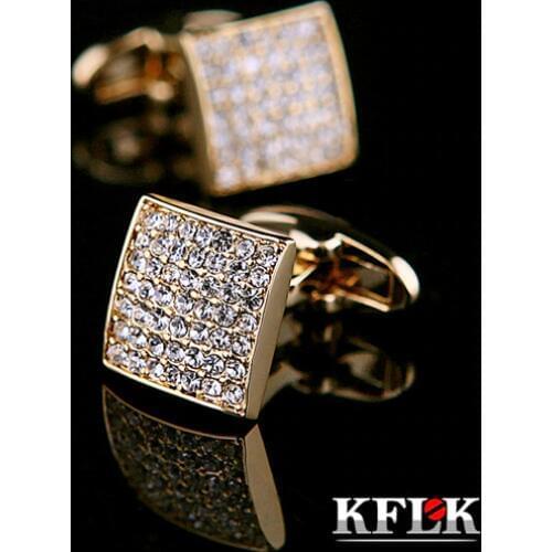 KFLK 2020 Luxury shirt cufflink for mens gift Brand cuff button Crystal cuff link Gold High Quality gemelos abotoadura Jewelry