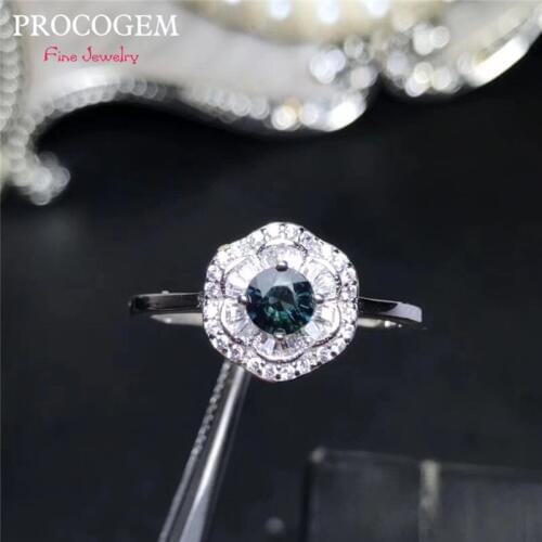 Natural Sapphire Rings for Women Engagement Luxurious Gifts 0.65Ct Genuine gems with CZ Fine jewelry 925 Sterling Silver #517