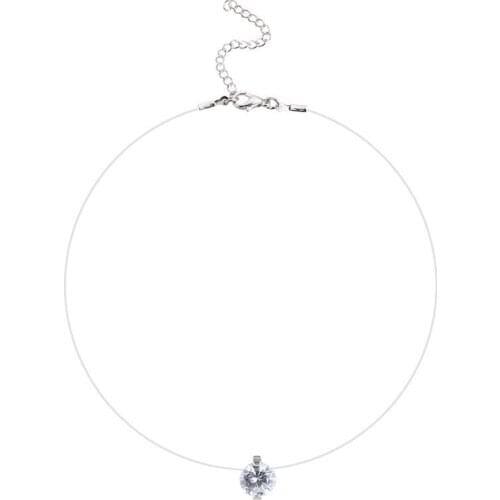 ANIWON Female Transparent Fishing Line Necklace Silver Color Invisible Chain Women Rhinestone Choker Necklace for women