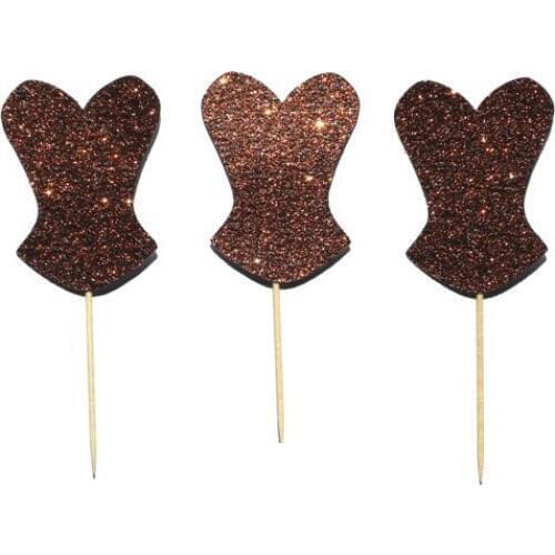 Brown Glitter Corset Bachelorette Cupcake Toppers bridal shower birthday food Picks wedding party cake topper decor