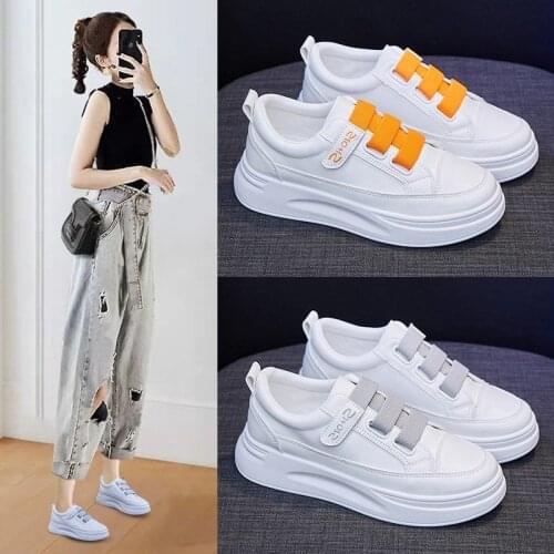 Small White Shoes Women Sneakers Waterproof Leather Hook Loop Casual Skateboarding Shoe Height Increase Platform Flat Sport Shoe