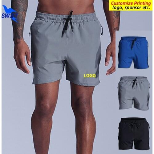 Summer Men Breathable Workout Short Pants with Zipper Pocket Quick Dry Gym Fitness Bottoms Drawstring Running Shorts Customized