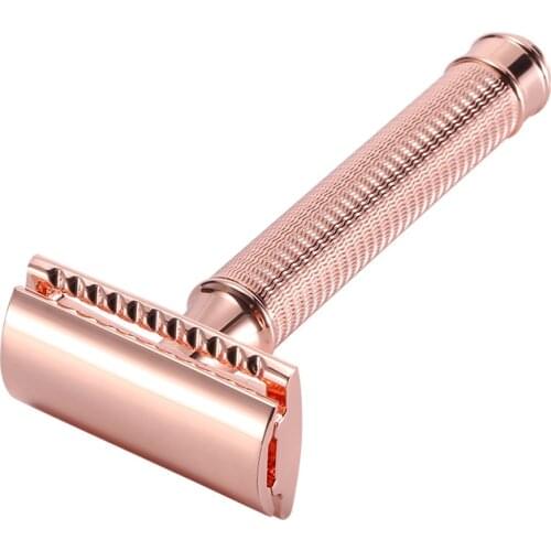 Men Shaving Double Edge Safety Razor Classic Manual Brass Handle Blades Shaver Ice Zero Rose gold