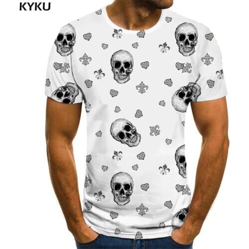 KYKU Brand Skull T shirt Men Love Tshirts Casual Rock Shirt Print White T-shirts 3d Short Sleeve Hip hop Printed Male Tops