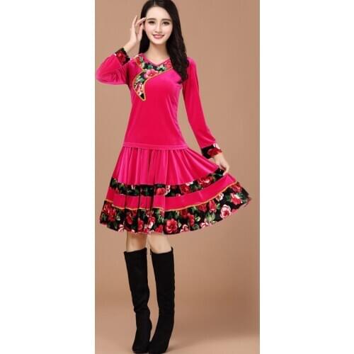 New winter clothing square dance dress warm velvet coat large size female dance costume 2016 Hot Sale New Ballroom Dance Dress