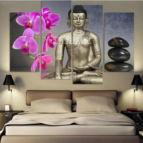 New 5D DIY Diamond Painting Buddha Flower 3d Diamond Embroidery Full Square Diamond Mosaic Painting Religion 4pcs/Set Home Decor
