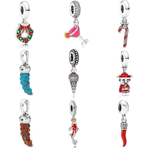 Original Red & Green Enamel Holiday Wreath Turquoise Amulet Pendant Bead Fit Europe Bracelet 925 Sterling Silver Charm Jewelry