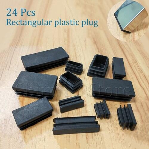 24 Pcs Black Plastic Steel Rectangular Pipe Plug Furniture Pad Plastic Rectangular Leg Plug Anti Slip Feet Protector