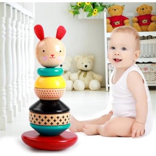 Rainbow Stacker Rings Rabbit Toy Wooden Stacking Toy Baby Toddler Learning Montessori Baby Sensory 1 Year Old and Up