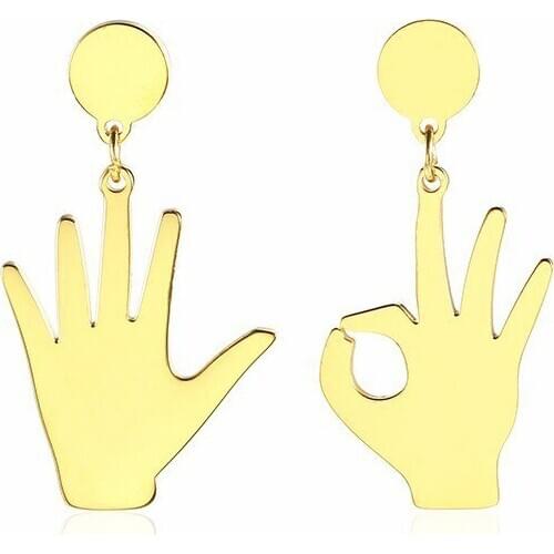 RIR Stainless Steel Palm OK Gesture Left Right Irregular Earrings Hip Hop Drop Earrings Give Her Best Jewelry Gift