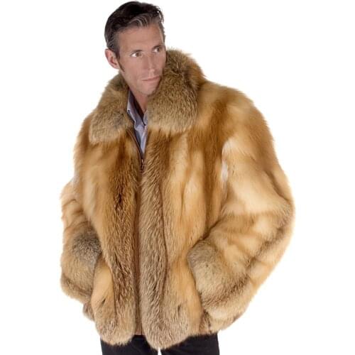 Natural Fur Coat Men Fox Fur Turn Down Collar Autumn Winter Warm Thick