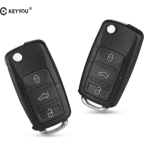 KEYYOU 3 button Folding Car Remote Flip Key Shell Case Fob For VW Passat Polo Golf Touran Bora Ibiza Leon Octavia Fabia
