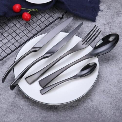 Black Noble Stainless Steel Tableware Table Knife Fork Spoon Hotel Restaurant Banquet Home Fish Tail Shape Steak Cutlery