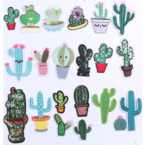 Cactus Sequins Embroidered Patches for Clothing Fusible Sewing Application Sew on Patch Diy Iron-on Applique Stripes on Clothes