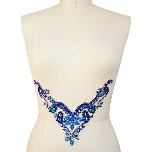 HAND Beaded Waist Sexy Wedding Sew on Sequins Beads Rhinestones Blue Purple AB Lace Patch Appliques For Special Costumes Decor